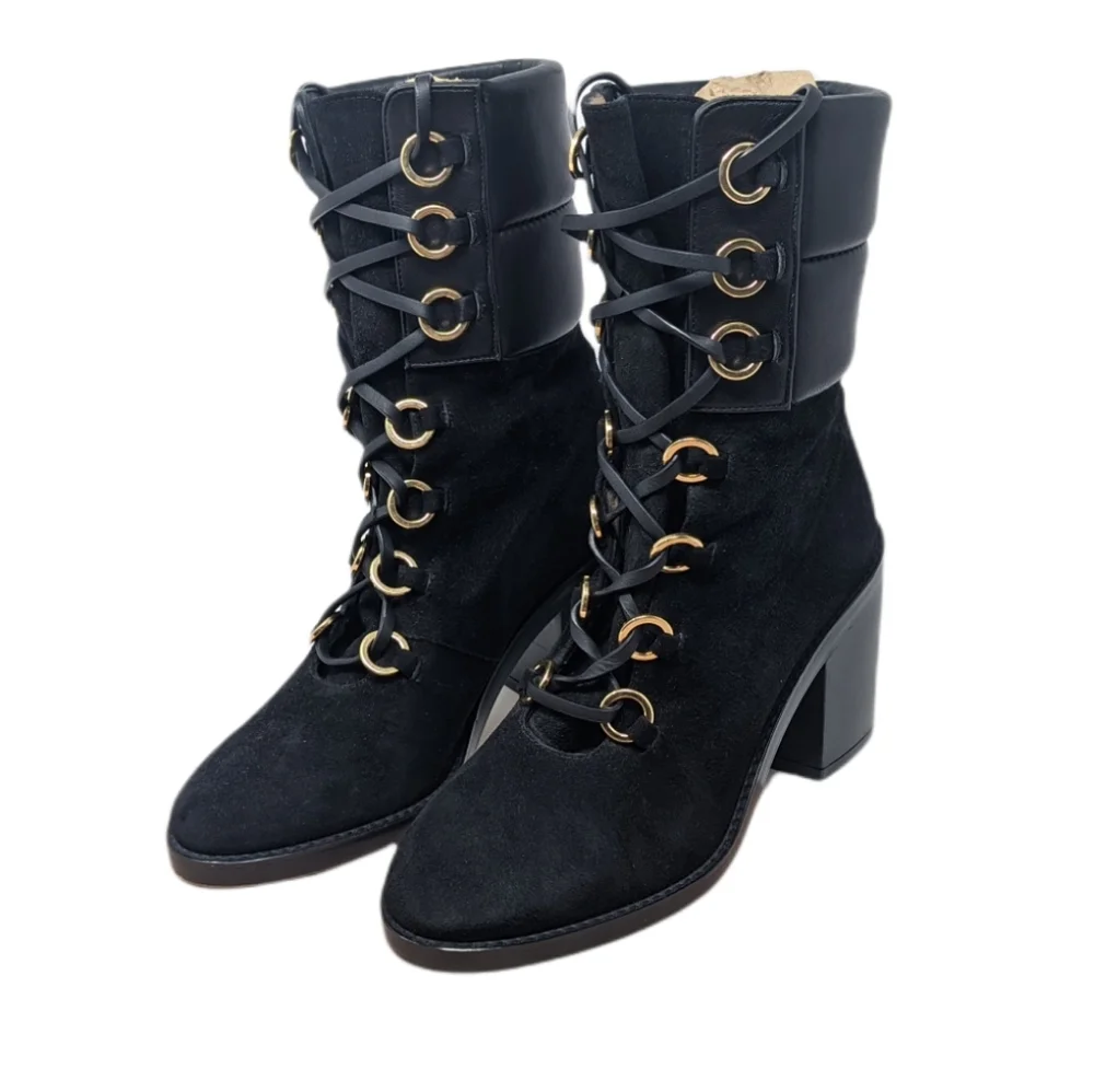 NEW Stuart Weitzman Watson Black Lace Up Boot Size 6 - Picture 2 of 8
